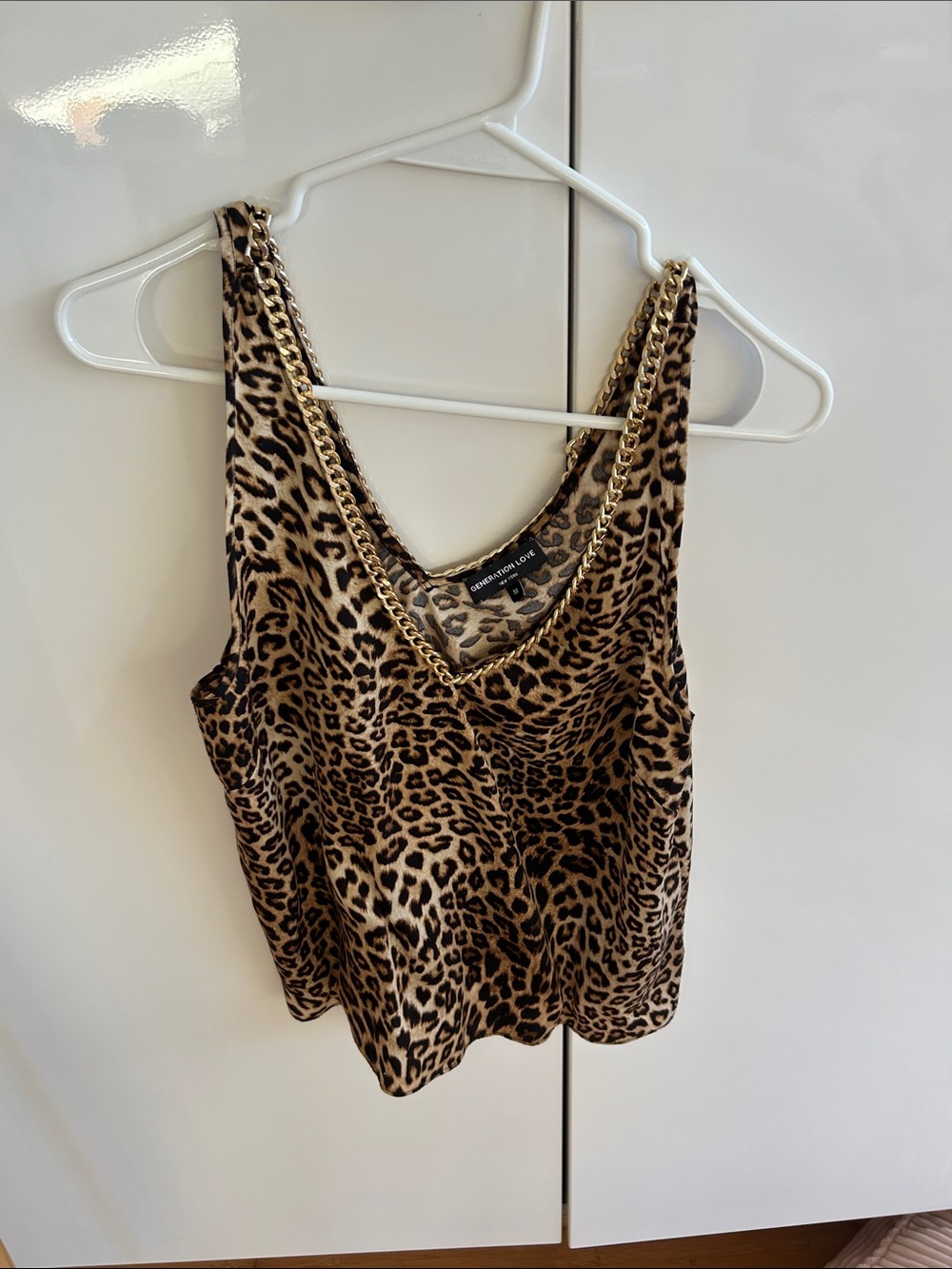 Generation Love Leopard Print Camisole with Gold Chain Trim - Brown/Tan